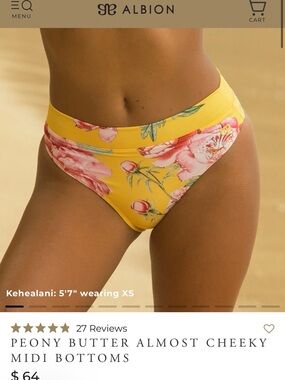 New Albion Peony Butter Almost Cheeky Midi Bottoms, Size Medium